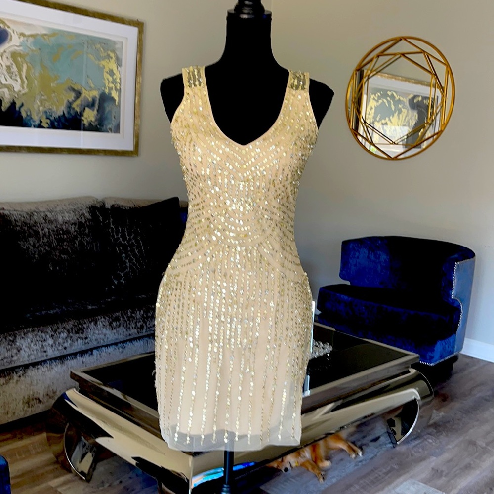 Aidan Mattox Silver & Gold Sequins Mini Dress 👗